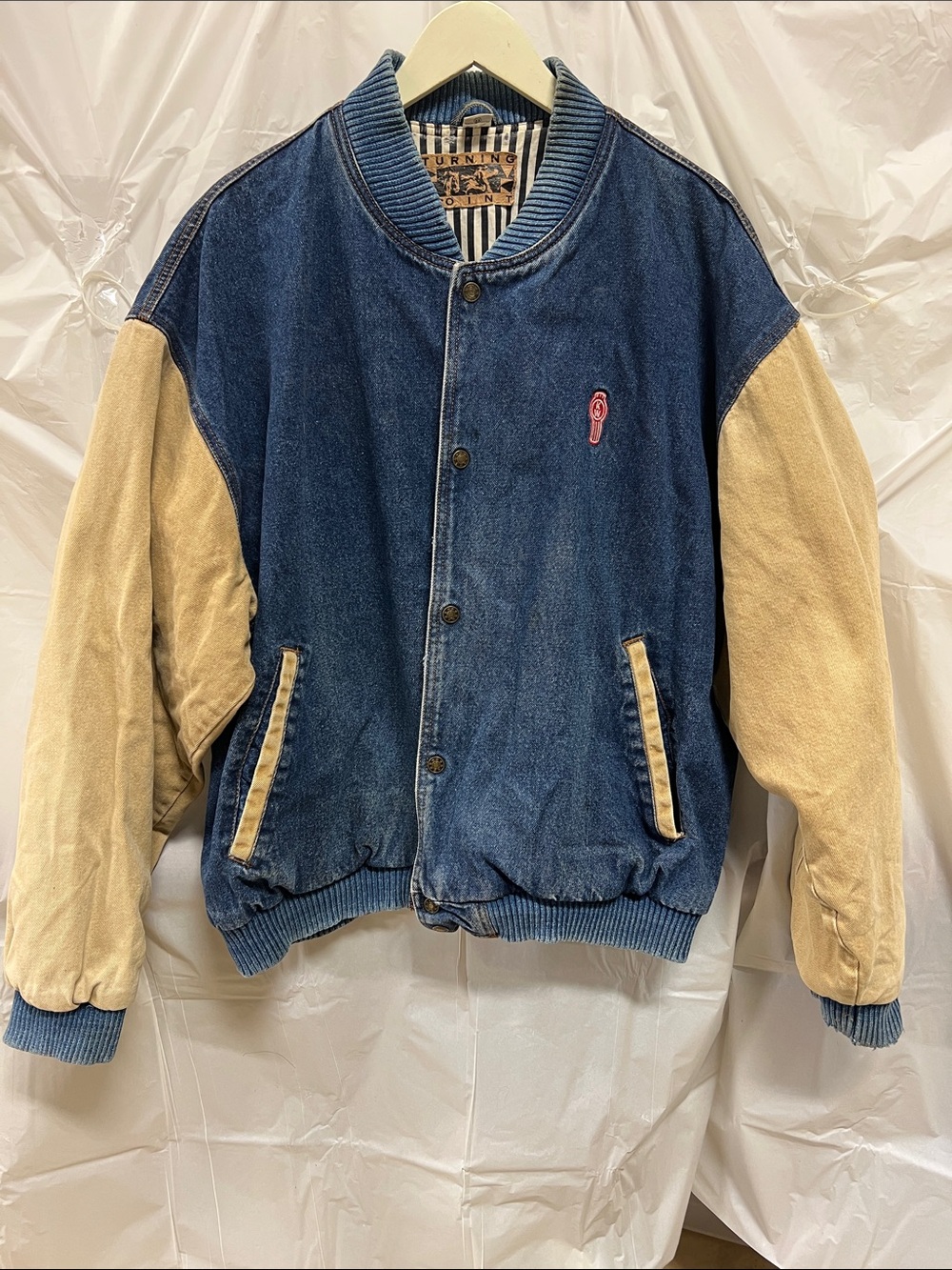 Men's Denim and Tan Bomber Jacket by turning point size 3X Kenworth logo